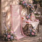 Striped Happy Birthday Sign Stand with Linen Ribbon, Pink - Image 5