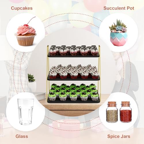 VyGrow Cupcake Stand, 3-Tier Dessert Stand for 55 Cupcakes, Wood & Metal Tower Display Premium Holder Dessert Tree Tower for Christmas Birthday Weddings Party Decor, 16.26" L x 11.81" W x 15.76" H - Image 5