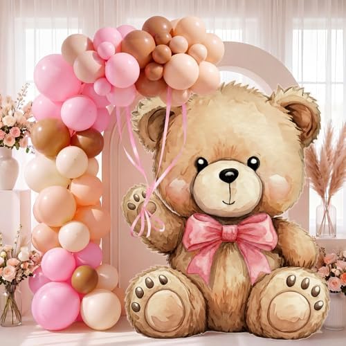 Mifoci 121 Pcs Pink We Can Bearly Wait Baby Shower Decoration 35x30'' Large Bear Cardboard Cutout Standup with 120 Balloon Teddy Bear Baby Shower Decor for Gender Reveal Birthday Party Photo Backdrop by Mifoci