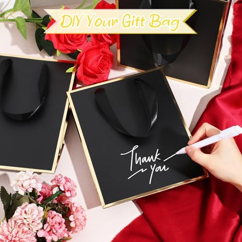 Yeaqee 50 Pcs Metallic Paepr Gift Bags Bulk with Handles,Black Gold - Image 4