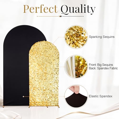 SaitiMade Set of 2 Black and Gold Sequin Arch Backdrop Cover (7.2 & 6 FT) - Image 3