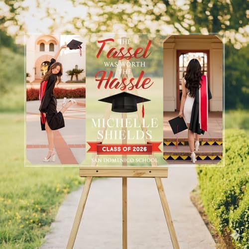 Personalized Clear Graduation Yard Sign with Photo – Custom Acrylic Welcome Sign “Tassel Was Worth the Hassle” for High School Senior & College Graduation Party, Class of 2026 Outdoor Decor - Image 2