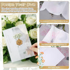 Hysagtek 50 Set Wedding Invitation Wrap Kit - Pre-Folded Vellum Jackets Bulk for 5 x 7 Invitations, Chiffon Ribbon Gold Wax Seal Stickers Dried Gypsophila for Bridal Invite Baby Shower DIY Craft - Image 3