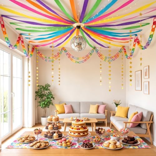 Paper Chain Strips and Star Garland - Rainbow Streamers Party Decorations - Image 5