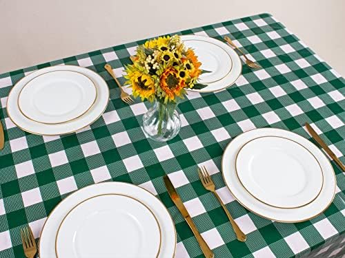 Kesfey 12 Packs Green and White Checkered Tablecloths Party Picnic Disposable Table Covers 54 × 108 Inches Splashproof Plastic Checkered Gingham Tablecover for Outdoor Dinners Party Retro Celebrations - Image 6