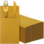 Cindeer 75 Pcs Gold Linen Dinner Napkins with Built in Flatware by Cindeer