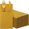 Cindeer 150 Pcs Gold Linen Dinner Napkins with Built in Flatware by Cindeer