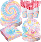 Pickmesh 400 Pcs Tie Dye Party Supplies Paper Plates and Napkins Serve 50 by Pickmesh