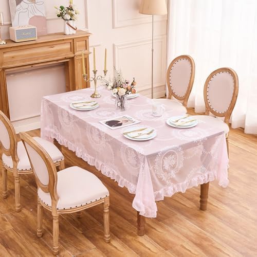 Pink Lace Tablecloth Vintage Table Cloth (Pink,55”x70”,Rectangular) by Raedan