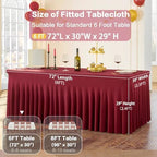 6 Pack Burgundy Spandex Tablecloth for 6 Foot Rectangle Tables, Wrinkle Free Fitted Table Cloth Cover 6ft Maroon Stretchy Tablecloths with Skirt for Parties Weddings Birthday Banquet Baby Shower - Image 5