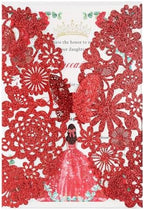 Hosmsua 50PCS Personalized Red Butterfly Invitation 5.12 x 7.3'' Laser Cut Lace Flora Quinceanera Invitation with Envelopes for Bridal Shower Sweet 16, XV Anos Birthday Invite (Red Glitter) by Hosmsua