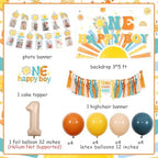 Cheereveal Boho Sun 1st Birthday Decorations Blue and Orange, One Happy Boy Backdrop Banner, Sunshine Photo Banner Cake Topper, Sun Rainbow Themed First Birthday Baby Shower Party Supplies for Boy - Image 6