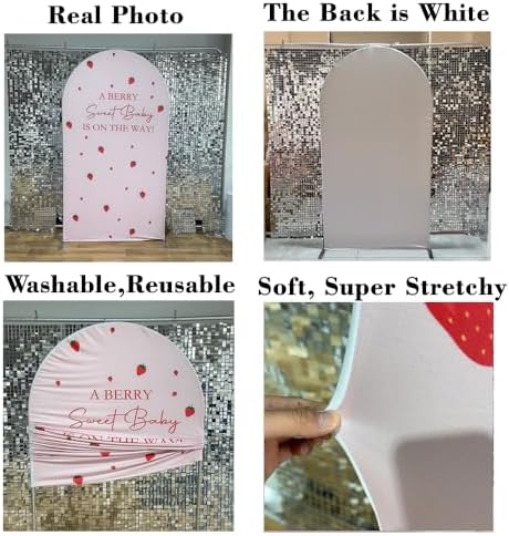 A Berry Sweet Baby is on The Way Theme Arched Backdrop Covers Pink Stretchy Arch Stand Cover for Baby Shower Girls Birthday Party Decoration Props (No Stand!) - Image 5