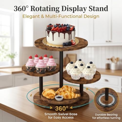 Fushiton Rustic Tiered Dessert Stand Wooden Cupcake Tower, 4-Tier Flower Shaped Cake Stand for Parties, Weddings, and Farmhouse Decor - Image 2