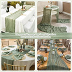 12 Pack Sage Green Cheesecloth Table Runners 21x120 Inch Boho Gauze Table Runner 10FT Long Rustic Sheer Green Table Runner for Baby Shower,Wedding,Party,Birthday,Home Table Decor - Image 7