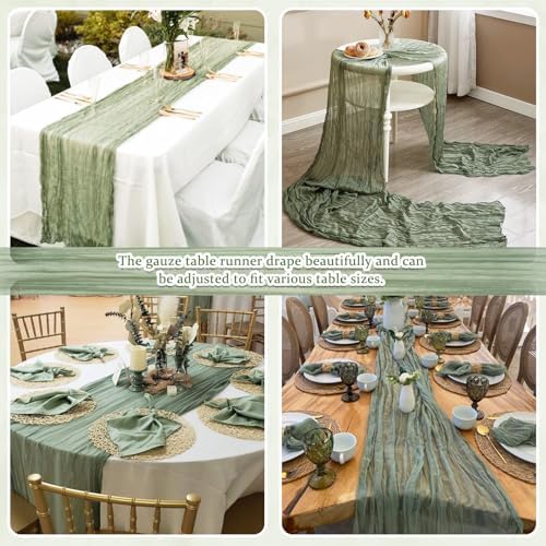 12 Pack Sage Green Cheesecloth Table Runners 21x120 Inch Boho Gauze Table Runner 10FT Long Rustic Sheer Green Table Runner for Baby Shower,Wedding,Party,Birthday,Home Table Decor - Image 7