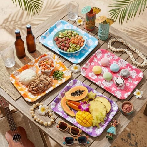 4 Pieces Hibiscus Serving Trays Melamine Platters - Image 4
