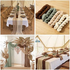 8 Pcs Sage Green and Brown Cheesecloth Table Runner 118" - Image 6