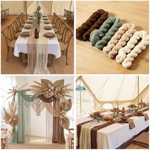 8 Pcs Sage Green and Brown Cheesecloth Table Runner 118" - Image 6