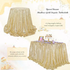 Party Tablecloth Light Gold 90x156 Inch Sequin Fabric Seamless Table Cloths - Image 5