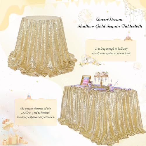 Party Tablecloth Light Gold 90x156 Inch Sequin Fabric Seamless Table Cloths - Image 5