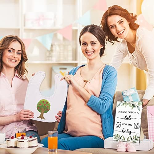 Qunclay 37 Pcs Baby Shower Design Bibs Game with DIY Bib Marker, Leaf - Image 6