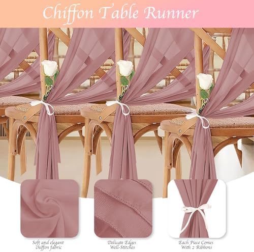 12 Pack Dusty Pink Table Runner 10ft Romantic Chiffon Table Runner for Wedding Baby Shower and Birthday Party Cake Table Decorations(120 x 12 in) - Image 3