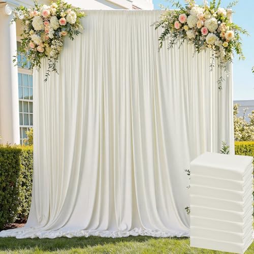 40ft x 8ft Wrinkle Free Ivory Backdrop Curtain for Parties, 8 Panels 5x8ft Silky Polyester Ivory Wedding Backdrop Drapes Photo Back Drop Cloth for Birthday Baby Shower Photography Background by ENJOYYOURPARTY