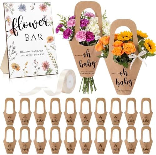 Sinload 50 Set Flower Bar Kit with Kraft Bouquet Bags for Fall Wedding by Sinload