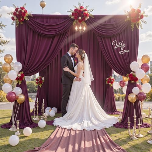 20 ft x 10 ft Wrinkle Free Maroon Backdrop Curtain for Parties, Polyester Burgundy Photo Backdrop Drapes 4 Panels 5x10ft for Baby Shower Wedding Birthday Party Engagement Ceremony Decoration - Image 3