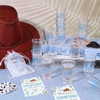60 Sets Western Cowboy Baby Shower Acrylic Shot Glasses A Little Cowboy is On The Way Shot Glasses with Thank You Cards Organza Bags for Gender Reveal Cowboy Themed Birthday (Blue) - Image 5