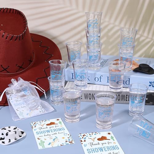 60 Sets Western Cowboy Baby Shower Acrylic Shot Glasses A Little Cowboy is On The Way Shot Glasses with Thank You Cards Organza Bags for Gender Reveal Cowboy Themed Birthday (Blue) - Image 5