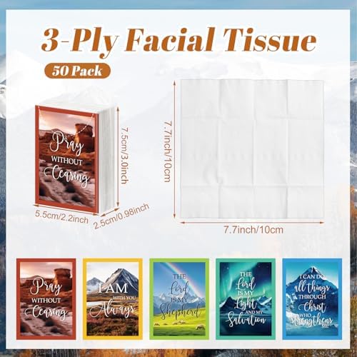 Outus 50 Pack Christian Travel Size Pocket Tissues, Bible Verse Gifts - Image 2