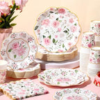Funnymoom 250 Pcs Pink Gold Floral Paper Plates Napkins Cups Serves 50 - Image 4