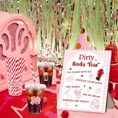 She's Ready to Pop Baby Shower Cups with Straws, 50 Pcs 12 oz Disposable Plastic Cups with Bar Sign – for Soda Theme, Pregnancy Announcement, Bridal Showers and Bachelorette Parties (Pink) - Image 5