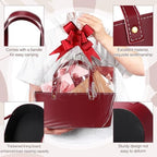 Wonderjune Empty Baskets for Gift Leather Thanksgiving Gift Bags, Red - Image 3