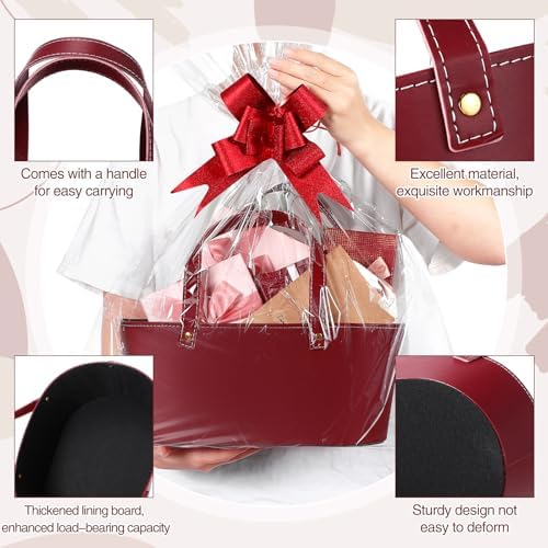 Wonderjune Empty Baskets for Gift Leather Thanksgiving Gift Bags, Red - Image 3