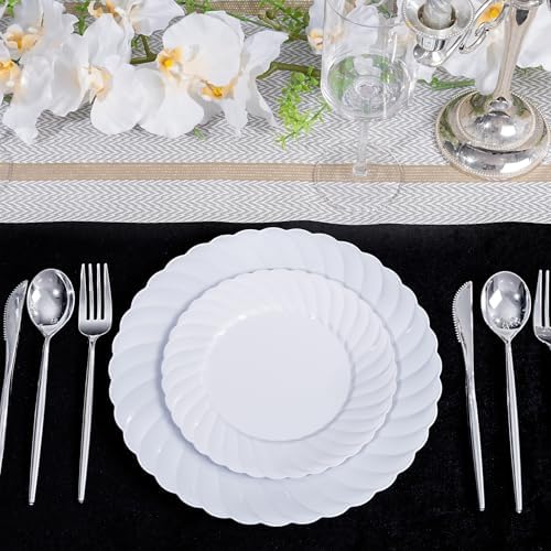U-QE 60 Count White Plastic Plates - 10.25inch Plastic Disposable Plates - Image 6