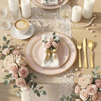WDF Partyware 350PCS Pink Disposable Plates - Pink Plastic Plates 50Guests Plastic Dinnerware Sets with Rolled Napkins for Wedding/Birthday/Baby shower - Image 2