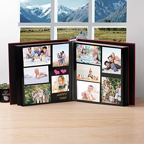 Large Photo Album Self Adhesive 4x6 5x7 3x5 8x10 Scrapbook Magnetic Album DIY Scrap Book Length 13 x Width 12.8 (Inches) 120 Black Sticky Pages Linen Cover DIY Photo Album(Red) - Image 3
