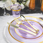 N9R 600PCS Purple Gold Plastic Plates, Disposable Dinnerware Set for Party - Image 3