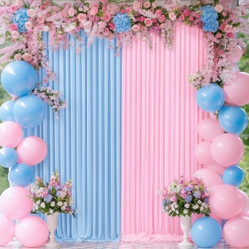 Pink Blue Backdrop Curtains for Gender Reveal Boy or Girl Parties Wrinkle Free Photo Curtains Backdrop Drapes Fabric Decoration for Birthday Party Baby Shower 5ft x 8ft,2 Panels - Image 2