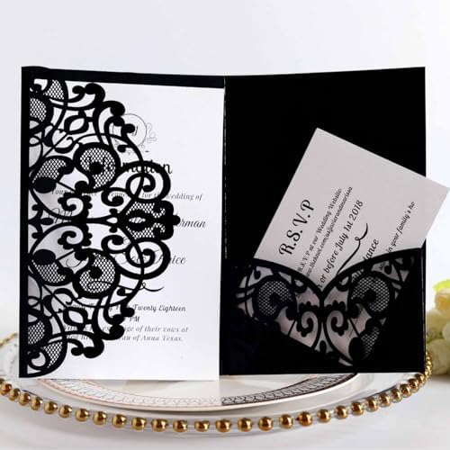 50PCS 3D Lace Flower Laser Cut Wedding Invitation Cards with Envelope Blank Inner Sheet Hollow Out Flower Shape Invitations for Wedding Quinceanera Birthday Shower Engagement Party 11 by Ykybhx
