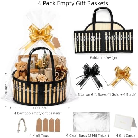4 Set Baskets for Gifts Empty, Woven Bamboo gift baskets empty - Image 3