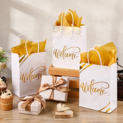 Kosiz 50 Sets Welcome Gift Bags Bulk with Handles and Tissue, White - Image 4