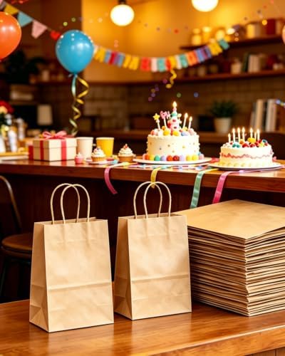 qiqee 200-Packs Brown Paper Gift Bags with Handles Bulk 8.3"x6"x3.15" Small Size Paper Bags Multiple Uses - Image 6