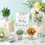 Fulmoon 151 Pcs Baby Shower Favors for Guests Include 1 Greenery Sign 50 Watch Baby Grow Succulent Tags 50 Small Metal Bucket with 50 Succulent Stickers for Guests - Image 5