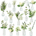 WARMALL Artificial Flowers with Vases, 16 Pcs Bud Vases, & 81 Pcs Artificial Plants DIY Set Suitable for Centerpieces Table Weddings Party Office and Indoor Decor Mini Small Glass Clear(White) by Unknown