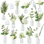 WARMALL Artificial Flowers with Vases, 16 Pcs Bud Vases, & 81 Pcs Artificial Plants DIY Set Suitable for Centerpieces Table Weddings Party Office and Indoor Decor Mini Small Glass Clear(White) by Unknown