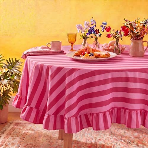 Tudomro Striped Tablecloth, Round, Red, Pink, 60'' X 60'' by Tudomro